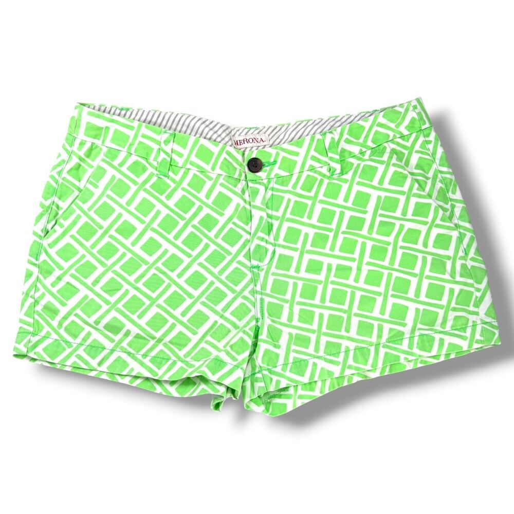 Merona Green Geometric Print Shorts Preppy Summer Golf Resort Size 8